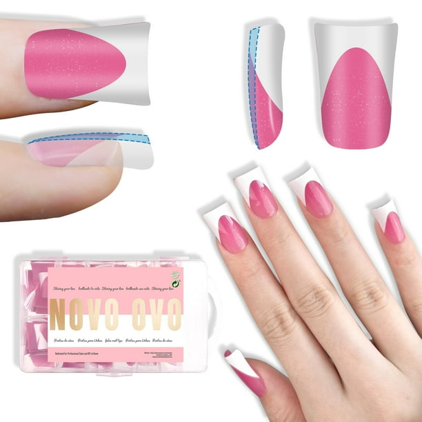 Nail Tips NOVO OVO Short Duck French Tips, prensador de punta francesa, color rosa, 240