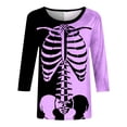 thumbnail image 5 of Virmaxy Femmes 2024 Décontracté à Blocs de Couleur Crâne Imprimé Squelette Col Rond Manches Longues Haut Col Rond/chemise Violet-2 S, 5 of 5