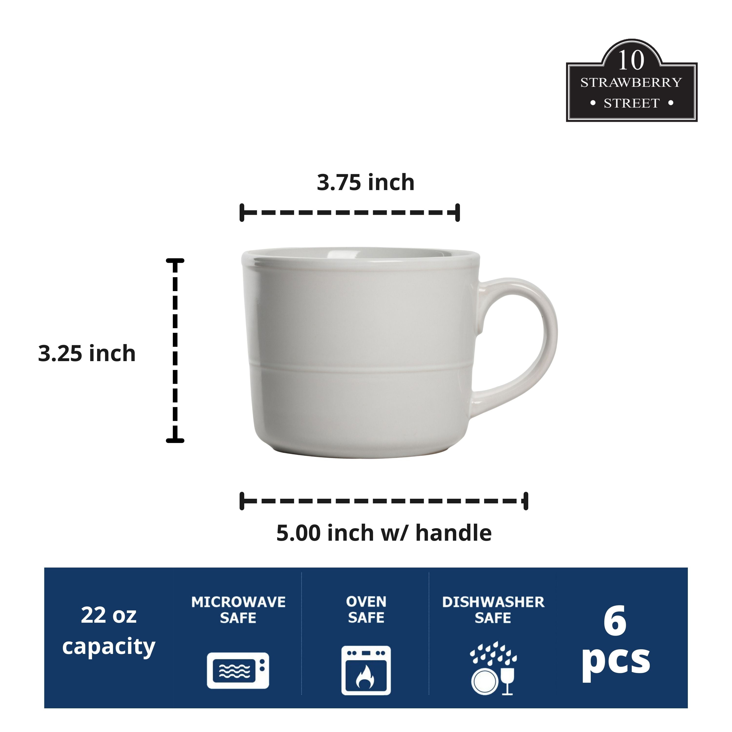 10 Strawberry Street Double Line 3.75"/12 fl oz Stoneware. Mug, Set of 6, White