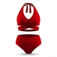 thumbnail image 6 of Mifsaly 2 Piece Bikinis Sets for Women Wrap Halter Top & High Waisted Ruched Bottoms Tummy Control Modest Swimsuit Beach Pool Flattering Athletic Bathing Suits S, 6 of 7