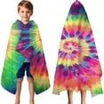 thumbnail image 3 of Colorful Tie Dye Pattern Hooded Bath Towel，60"x35" for Ages 3 To 12 Kids, Quick Dry Lightweight Soft Microfiber Hood Beach Towel Cover Up for Kids, 3 of 7