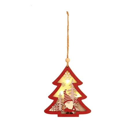 

Christmas Tree Ornament Lamp LED Light Wooden Santa Claus Xmas Hanging Pendant
