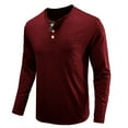 thumbnail image 3 of safuny Men's Slim Tops Pocket Leisure Workout Comfy Sport Solid Tees Clothing Fashion Autumn Spring Holiday Long Sleeve V Neck Button Pullover Wine L, 3 of 4