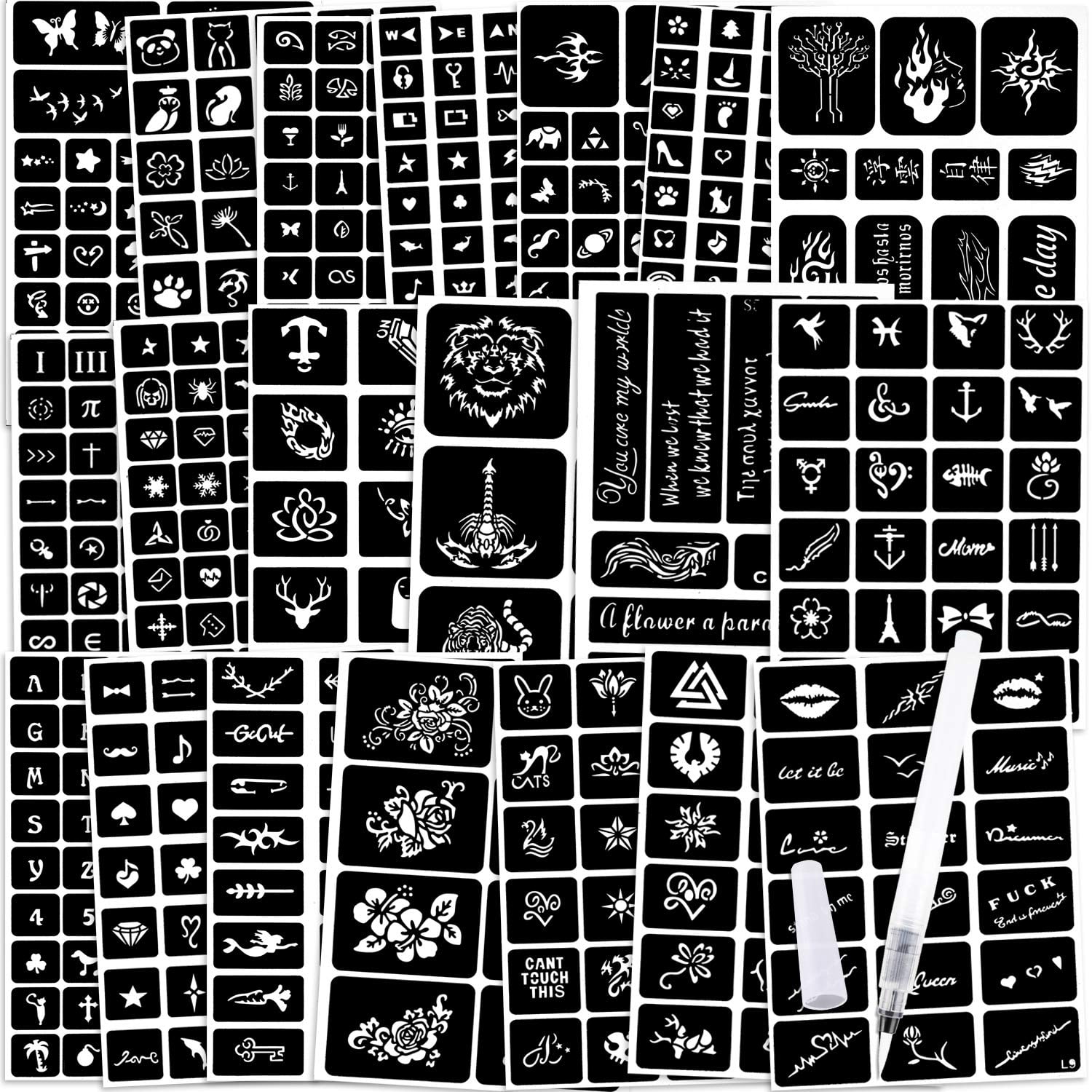 20 Sheets 629 Pieces Temporary Tattoos Stencils, Face Paint Stencils