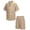 Khaki, variant on Boys 2 Pieces Summer Beach Outfits Short Sleeve Button Down Shirts and Shorts Vacation Texture Sets for Kids