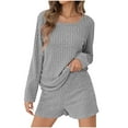 thumbnail image 2 of Ozmmyan Womens Pajama Sets Two Piece Outfits Long Sleeve Tops and Shorts Solid Color Scoop Neck Shirts, Comfy Ribbed Knit Sleepwear Womens Pajamas, 2 of 9