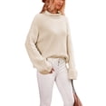 thumbnail image 3 of Liacowi Women's Autumn Winter Knit Sweater Long Sleeve High Neck Split Hem Pullover Knitwear Warm Thick Sweater, 3 of 6