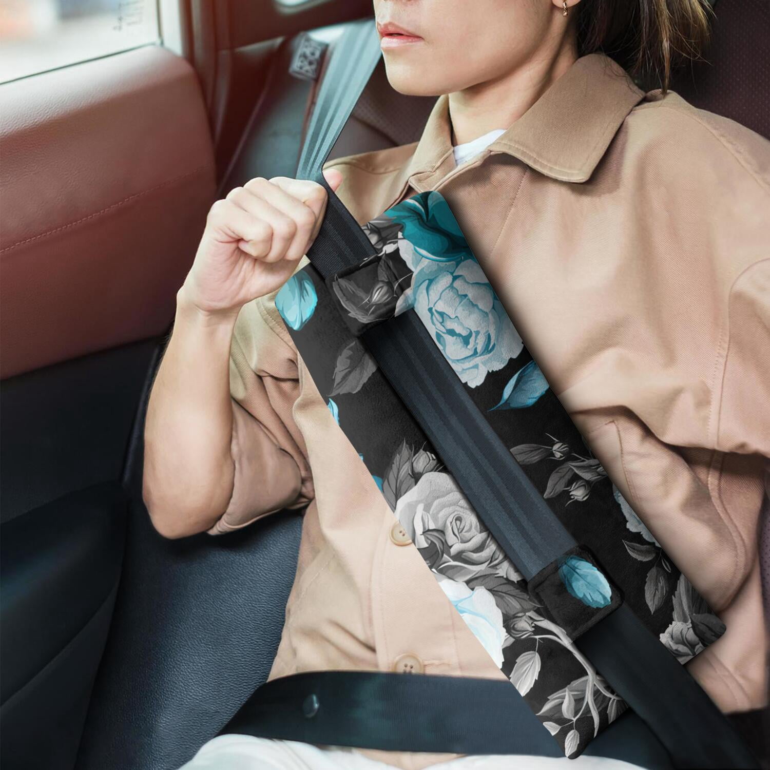 Palm Leaf & Exotic Flowers Seat Belt Pressure Relief Pad - Soft Chest Protector After Surgery - Boho Tropical Mastectomy Pillow