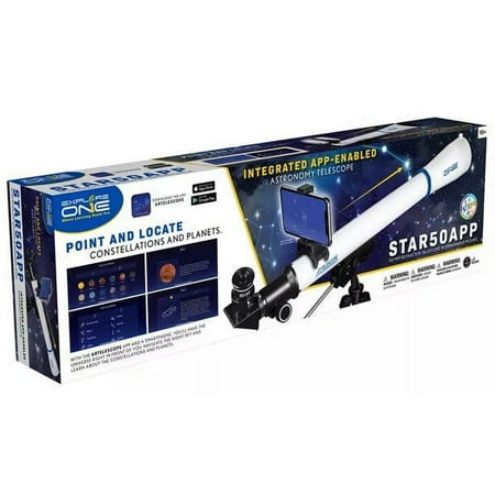 Explore One - 50mm Refractor Telescope with Panhandle Mount and Astronomy App - White