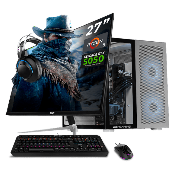 Computadora Gamer Completa DXT GAMING NVIDIA GeForce RTX 5050 AMD Ryzen 5 9600X 32GB DDR5 SSD 1TB Monitor 27 165Hz Sistema Liquido WIFI BT W11 Silver gaming estable