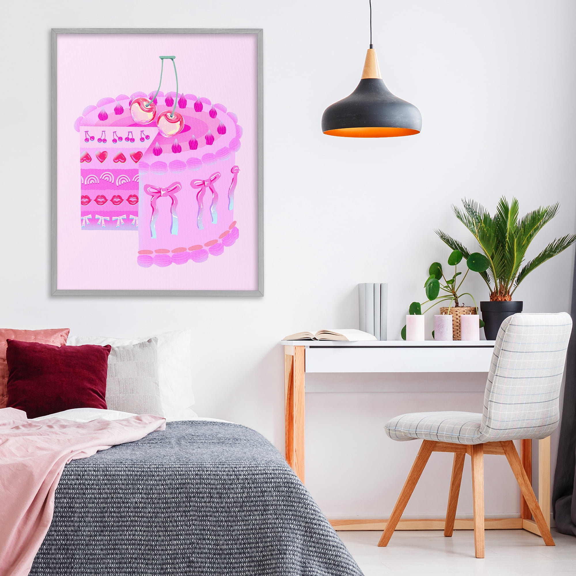 Stupell Industries Pastel Cherry Layered Cake Gray Framed Giclee Art, design by Ziwei Li