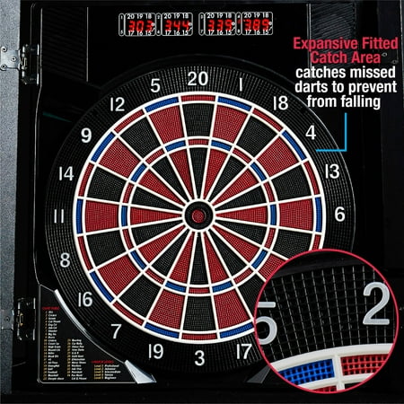 MD Sports - New Haven Smart Dartboard Cabinet With Digital X/O Cricket Scorekeeping and Soft Tip Dart Set - Brown/Black