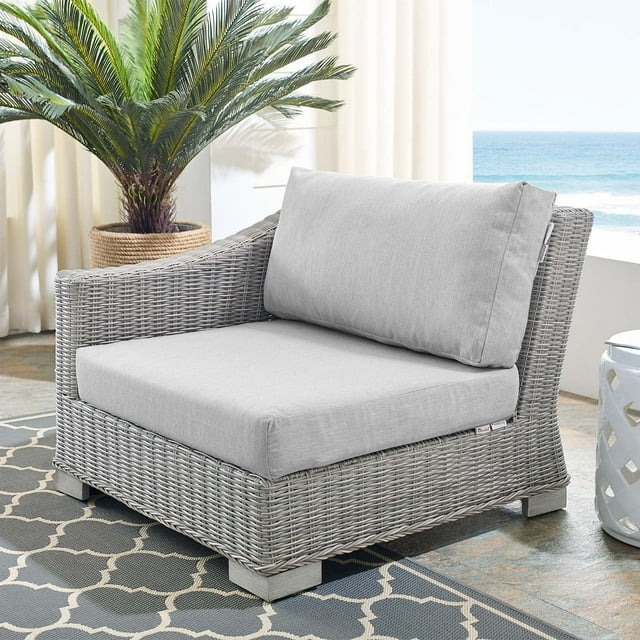 Modway Conway Sunbrella® Outdoor Patio Wicker Rattan Left-Arm Chair in Light Gray Gray