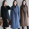 thumbnail image 2 of Skymirror Women Winter Overcoat Turn-down Collar Solid Color Long Sleeves Double Buttons Loose Thermal Cardigan Midi Length Lady Coat for Dating, 2 of 8
