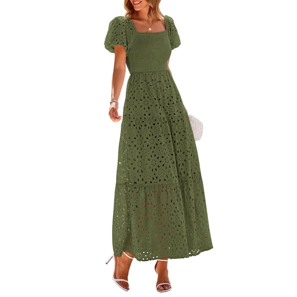 Vestido PRETTYGARDEN 2025 con escote cuadrado y mangas abullonadas XL