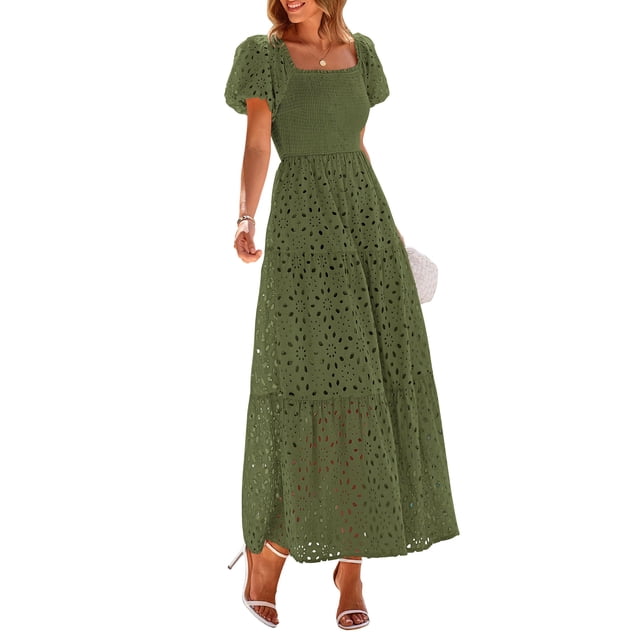 Vestido PRETTYGARDEN 2025 con escote cuadrado y mangas abullonadas XL