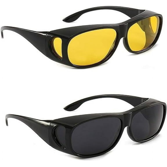 2Packs HDDay Night Driving Glasses Anti Glare Sunglasses with Polarized Lenses for Men and Women