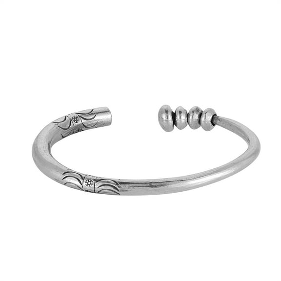 81stgeneration Women's 999 Pure Silver Karen Hill Tribe Tribal Torque Engraved Bangle Bracelet