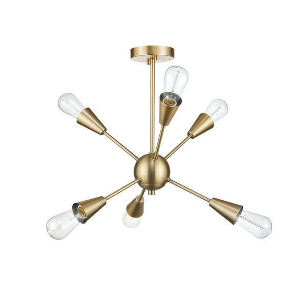 Novogratz x Globe Electric Clementine 6-Light Semi-Flush Mount Metal Ceiling Light, Matte Gold, 61089