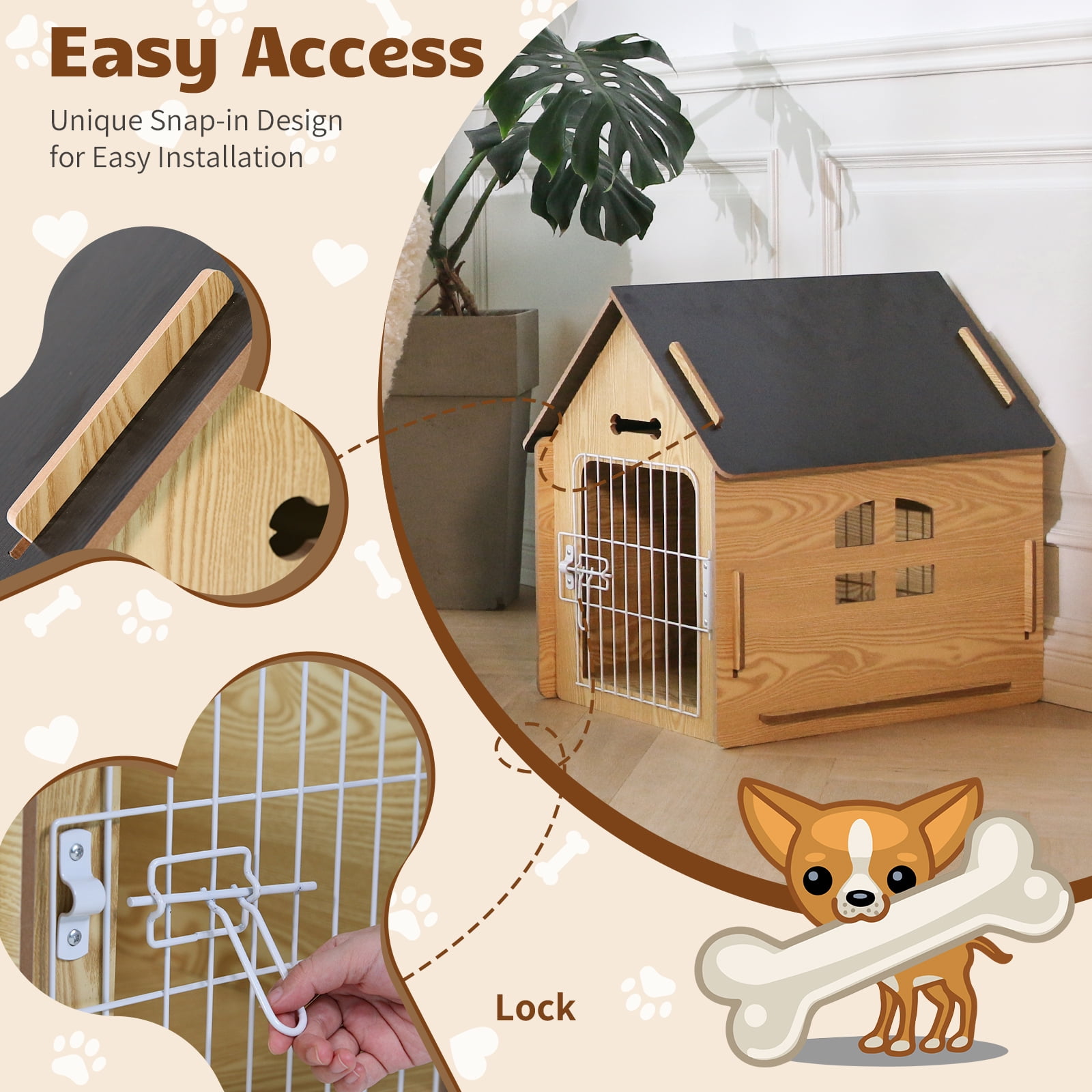 RYPetmia Wooden Dog House with Roof Dogs Indoor and Outdoor Use for Small Medium Dog Cat, Dog Kennel for Playing and Resting, Maple