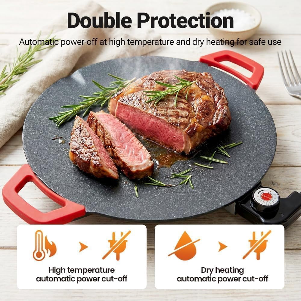 Indoor Grill Electric Smokeless Set – 14-Inch and 16-Inch Sizes are Available Nonstick Electric Griddle for Indoor Use, Compact & Versatile Cooking for Steaks, Pancakes & BBQ (15.75in)