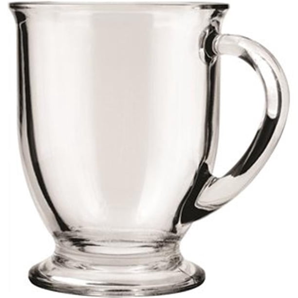 Anchor Hocking 16 Oz Cafe Glass Mug - 6 Pack, Slightly Flared Lip, Sure Guard Guarantee