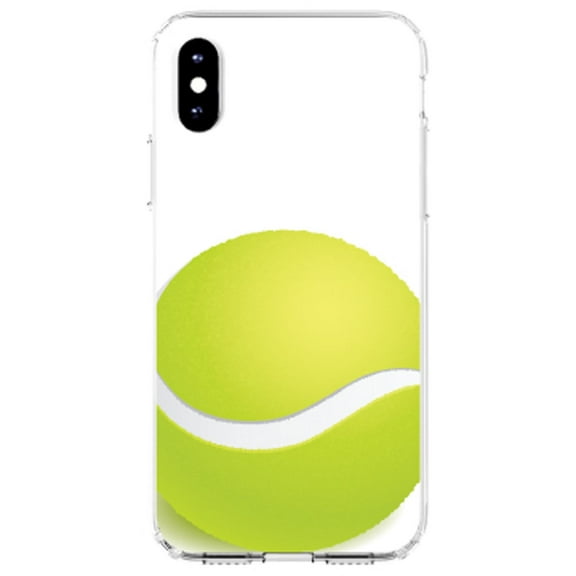 DistinctInk Clear Shockproof Hybrid Case for iPhone XR (6.1" Screen) - TPU Bumper, Acrylic Back, Tempered Glass Screen Protector - Green Tennis Ball