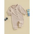thumbnail image 3 of Gupgi Unisex Baby Rib Rompers 3M 6M 9M 12M 18M Infant Solid Color Long Sleeve Henry Jumpsuits, 3 of 8