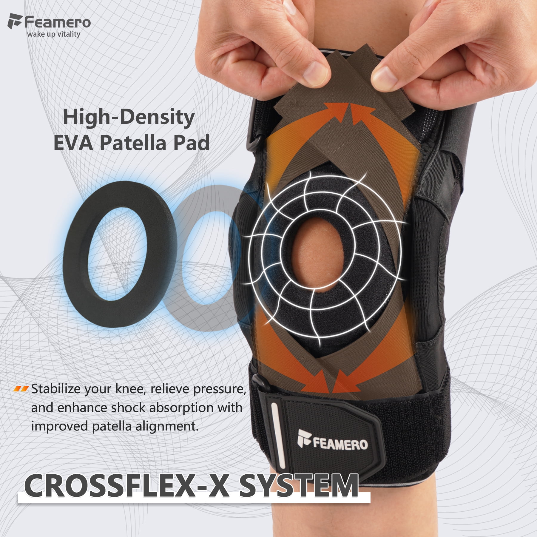 Feamero Knee Brace for Knee Pain, Hinged Knee Brace with Side Stabilizers and Cross Compression Straps for Meniscus Tear, Arthritis, Joint Support，Adjustable for Women Men - Small