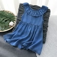 thumbnail image 4 of Toddler Girls Denim Dress, Kids Ruffle Sleeve Flowy Midi Jean Dresses, Casual Summer Cute Sundress Kids Polka Dress Dark Blue 4Y, 4 of 7