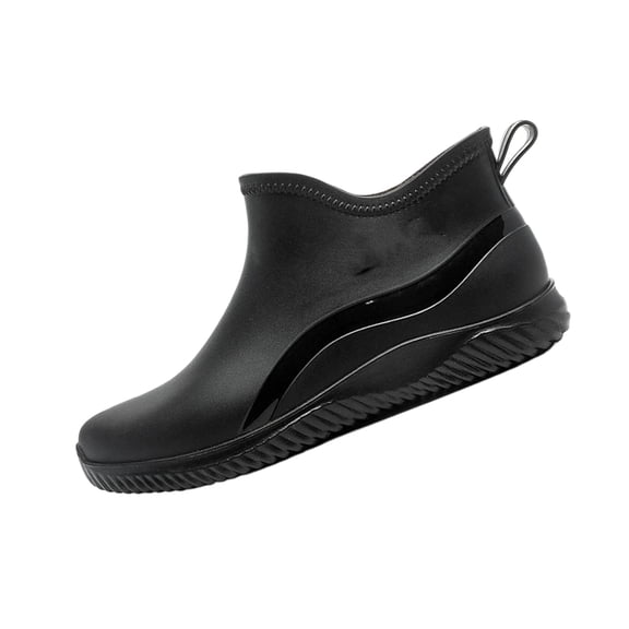 Domuza Men's Short Ankle PVC Rain Boots, Waterproof Soft Slouch Platform Galoshes, Non-Slip Wear Resistant Flat Rubber Shoes, Fashion Casual Footwear Black 7.5 (EU-40)