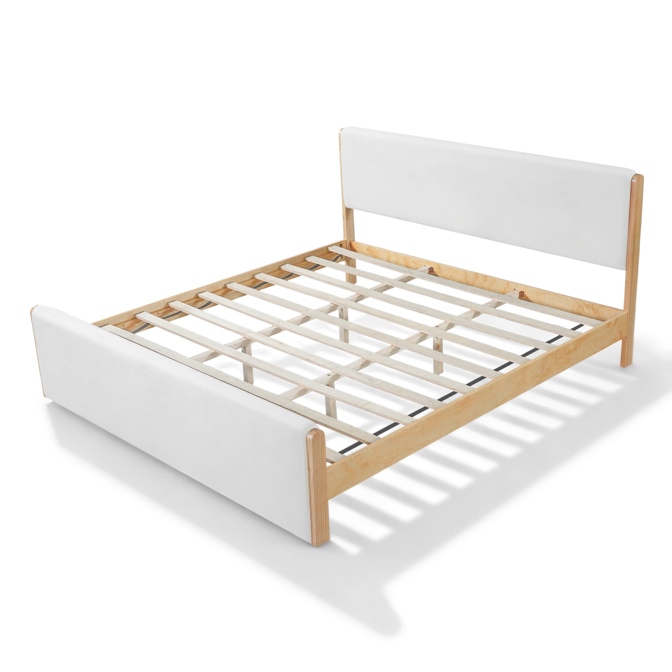Christopher Knight Home King Size Natural Wood Bed frame With Beige Upholstered Headboard and Footboard