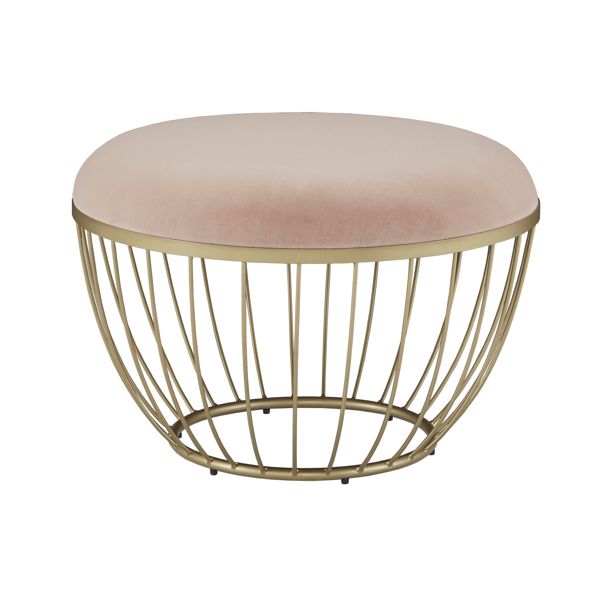 Weston Home Harriette Fabric Upholstered Round Cocktail Ottoman, Blush Pink Velvet