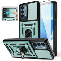 OnePlus Nord N200 5G Case with Tempered Glass Screen Protector, Dteck Rugged Shockproof Case with Camera Lens Slide Protection, Built-in Kickstand, Magnetic Hard Back Cover,Green