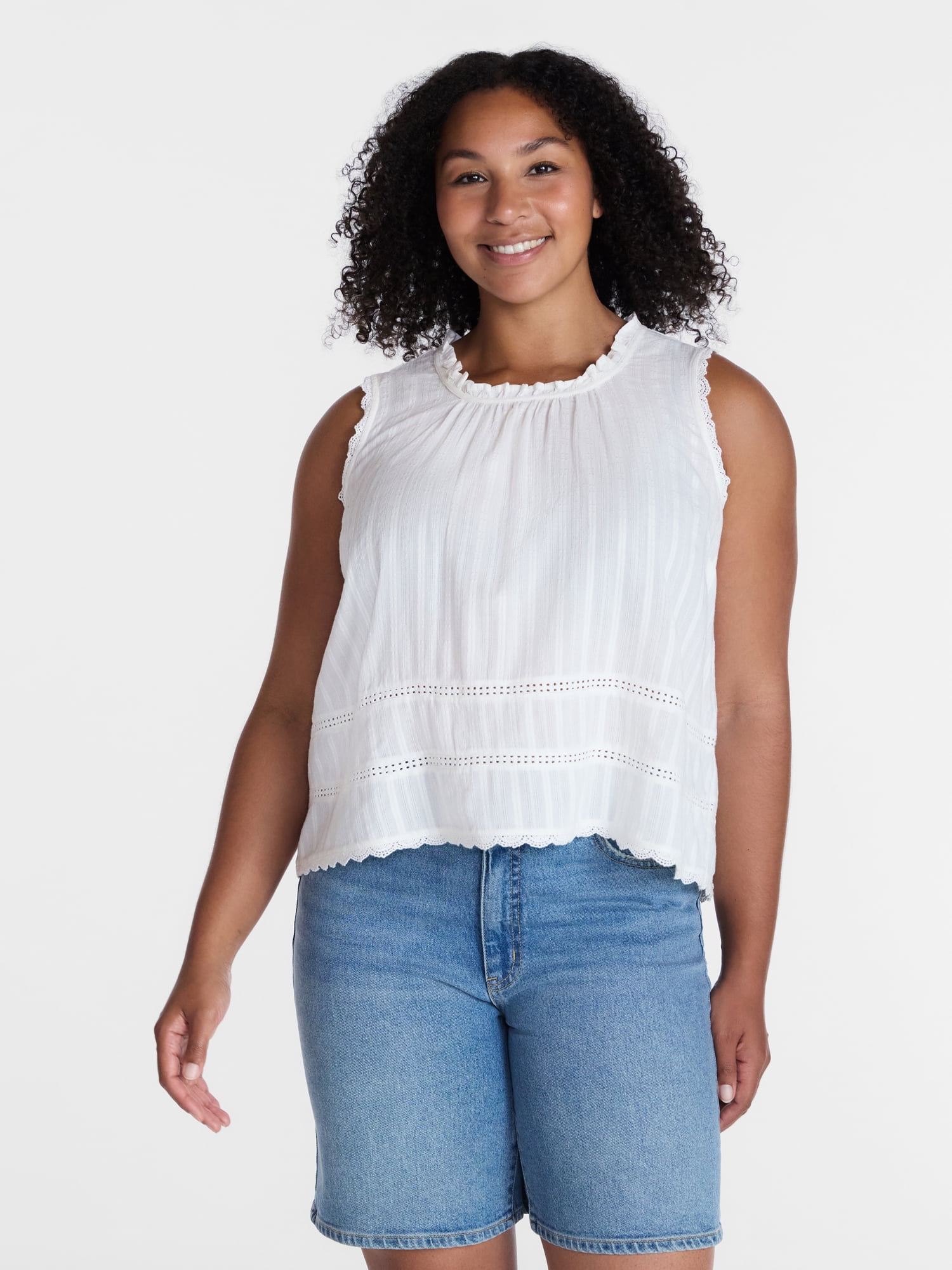 Time and Tru Women's Flowy Lace Inset Tank , Sizes XS-XXXL