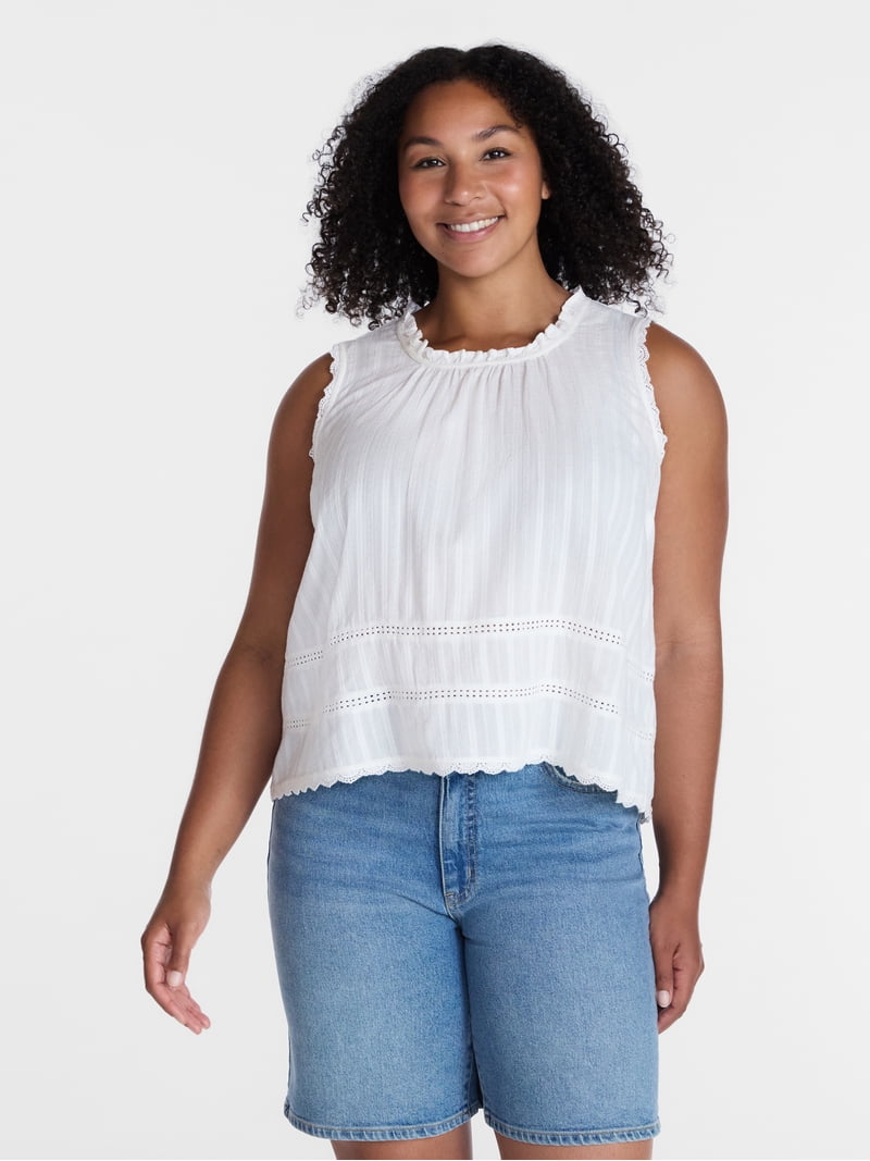 Time and Tru Women's Flowy Lace Inset Tank , Sizes XS-XXXL
