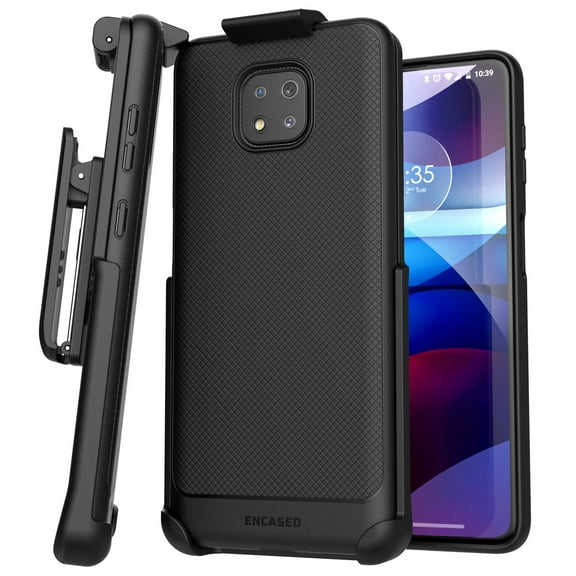 Encased Moto G Power 2021 Belt Clip Case (Thin Armor) Slim Grip Phone Cover with Holster (Motorola G Power) Black