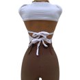 thumbnail image 3 of SUNSIOM Women's Rib Knit T-Shirts, Short Sleeve Lace-Up Backless Crop Tops, 3 of 9
