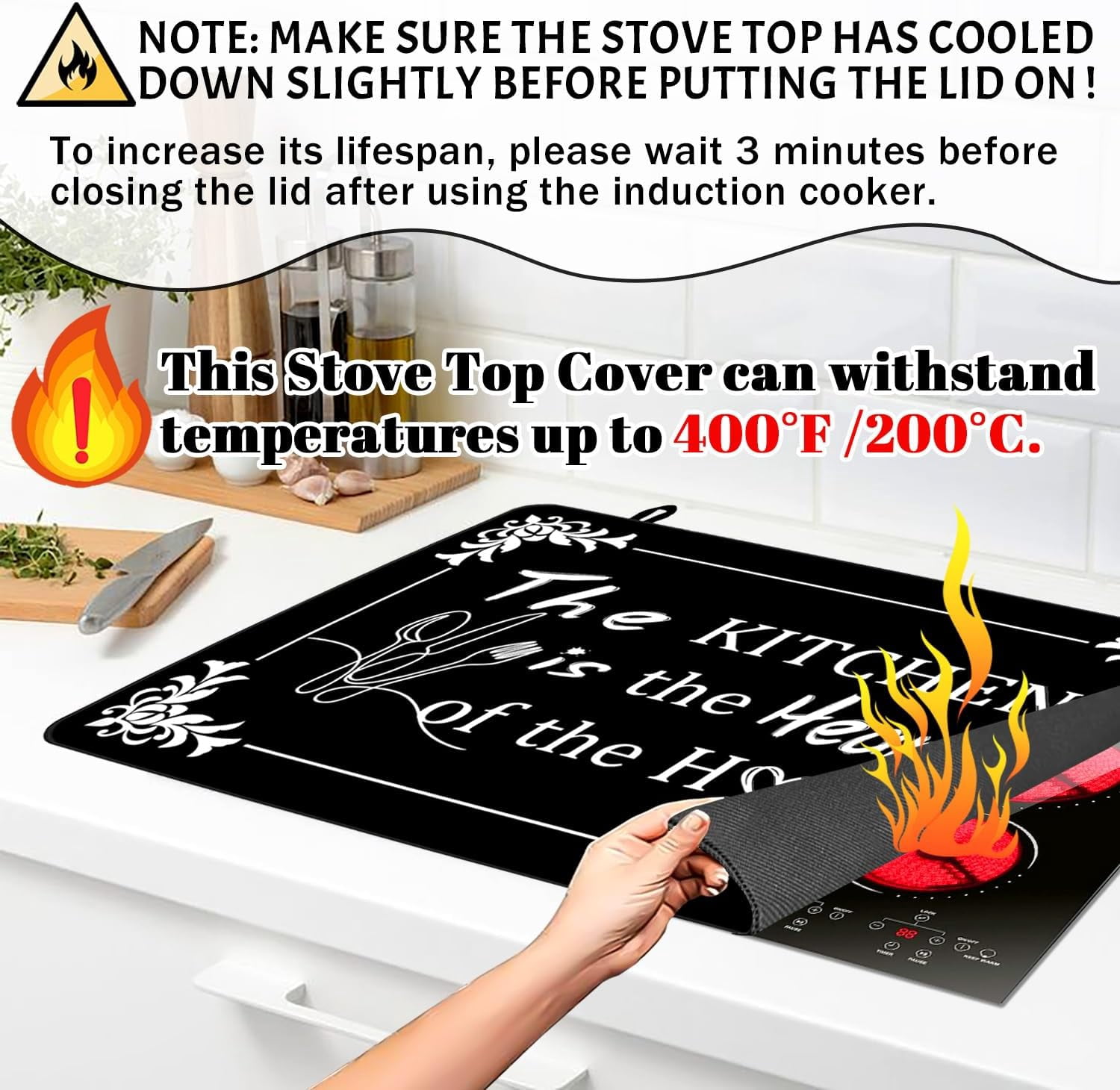 Stove Top Cover for Electric Stove 28 "x 20 ", The Kitchen Is the Heart of the Home Heat Resistant Glass Top Stove Cover Protector, Glass Cooktop Covers, Kitchen Flat Electric Stove Top Covers