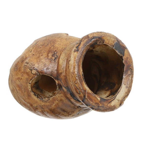 KONTONTY Ceramic Fish Tank Hideout Brown Natural Habitat Betta Fish Tunnel Aquarium Accessory 1 Piece