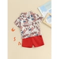 thumbnail image 3 of Bagilaanoe 4th of July Outfits for Toddler Baby Boys Short Sleeve Print Shirts Tops + Striped Shorts 6M 12M 18M 24M 3T 4T Kids Independence Day Clothes 2pcs Short Pants Set, 3 of 7