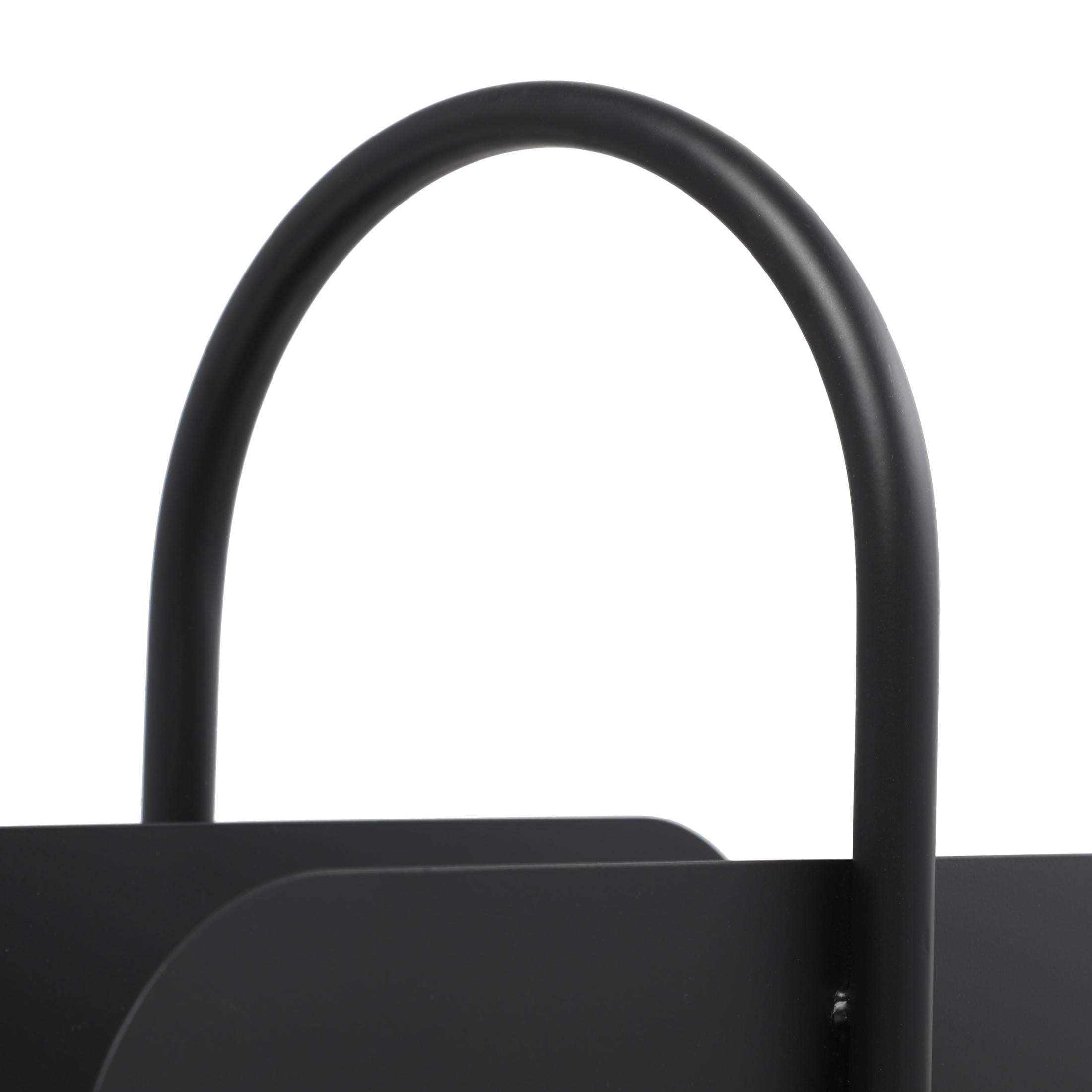 DecMode 20" Black Metal Matte Curved Magazine Holder with Arched Handle and Flared Legs
