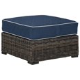 thumbnail image 1 of Otomana Benzara Inc estructura de Mimbre tejida a mano asiento acolchado marrón y azul BM227601, 1 of 2