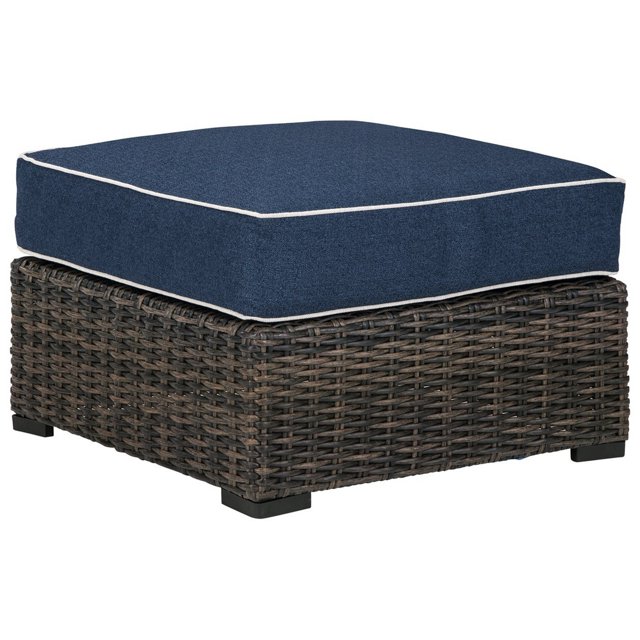 Otomana Benzara Inc estructura de Mimbre tejida a mano asiento acolchado marrón y azul BM227601
