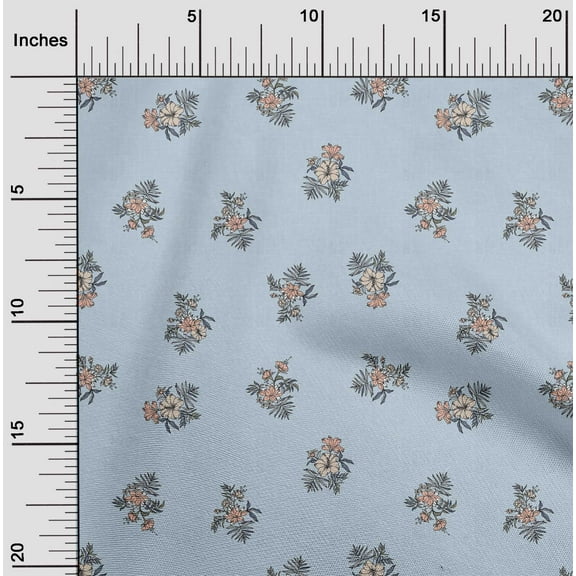 oneOone Cotton Jersey Baby Blue Fabric Leaves & Floral Artistic Sewing Craft Projects Fabric Prints By Yard 58 Inch Wide