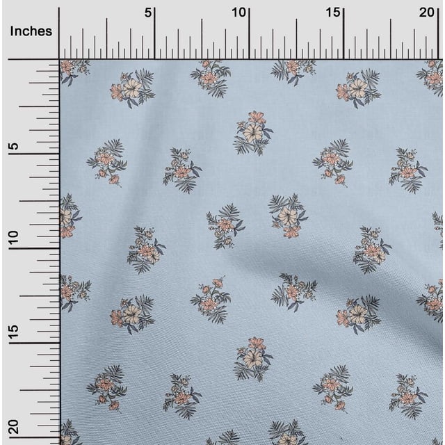 oneOone Tissu Georgette Viscose Bleu Bébé Feuilles & Floral Matériel de Robe Artistique Tissu Imprimé Tissu au Mètre 42 Pouces de Large