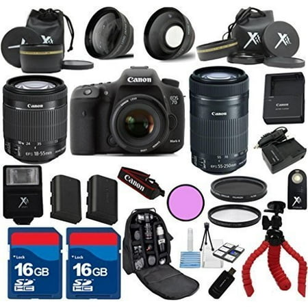 Canon 7D Mark II Camera Body with 18-55mm IS STM + 55-250mm IS STM + 3pc Filter Kit + Wide Angle + Spider Tripod + Extra Battery + 2pcs 16GB Memory Cards + 24pc Kit - International (Best Wide Angle For Canon 7d)