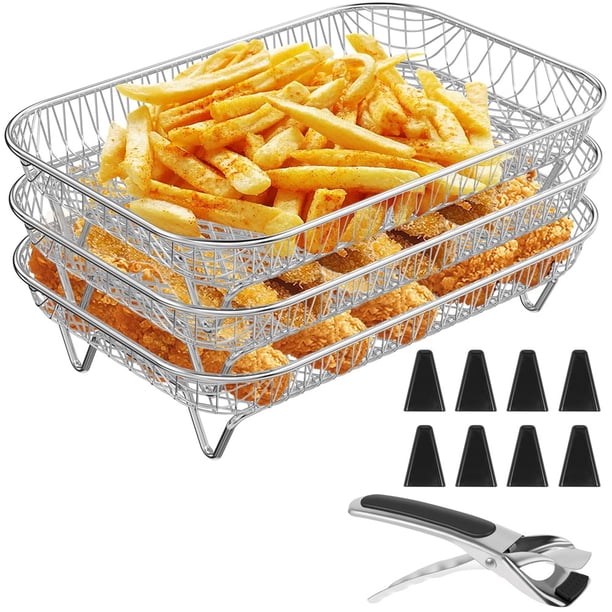 Rejilla para Freidora de Aire Cuadrada para Horno, Rejilla Deshidratadora Apilable de 3 , Canasta de Acero Inoxidable para Freidora de Aire para Hornear con Freidora de Aire