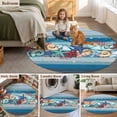 thumbnail image 6 of Summer Marine Round Living Room Rugs 8 ft, Life Beach Starfish Shell Coral Blue Wood Grain Washable Large Area Rug with Non-Slip Sturdy Edge Binding Round Carpet for Dining Room Kitchen Office, 6 of 9