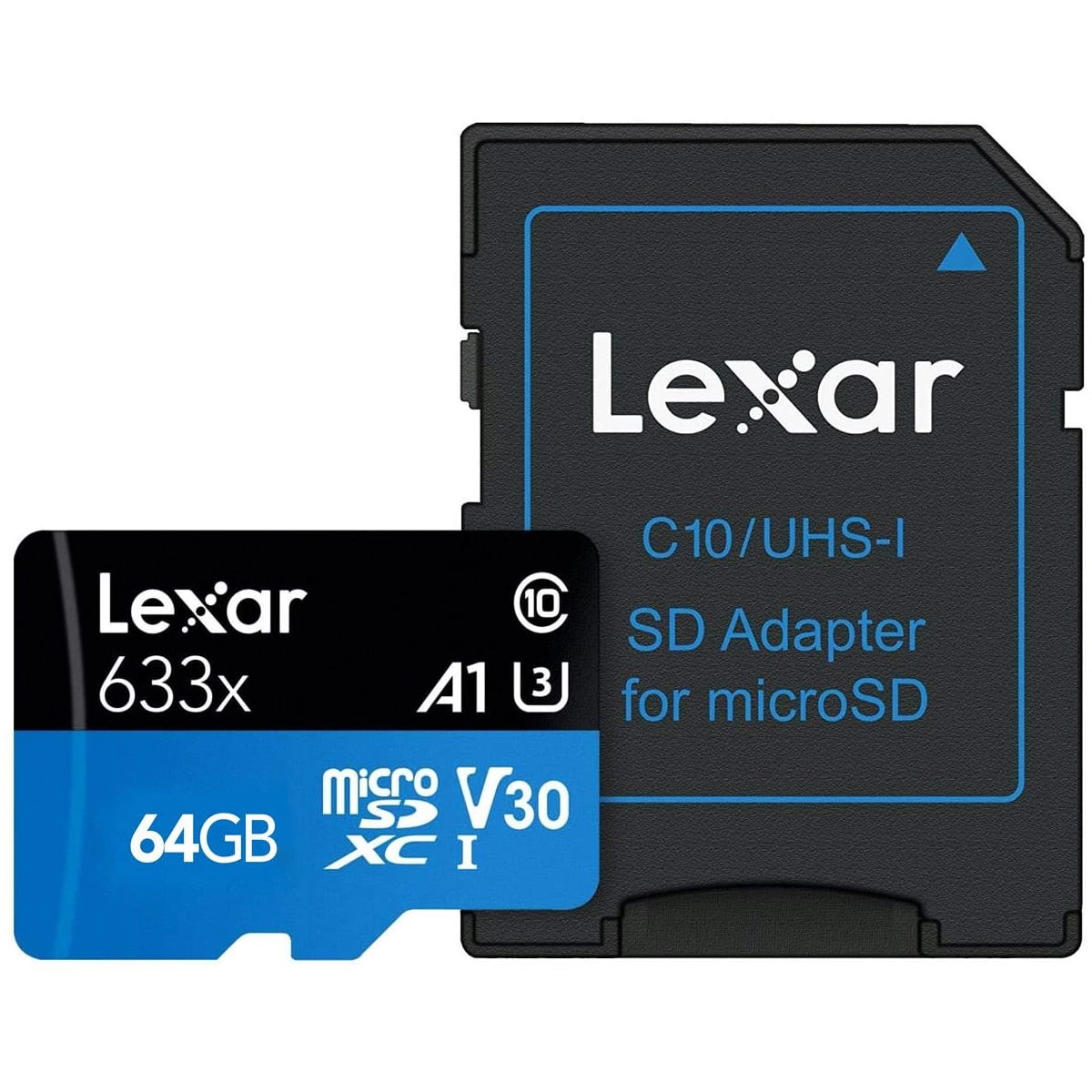 Lexar BLUE Series 633x 64GB UHS-I microSDXC Memory Card with SD Adapter, Bundle with microSD USB 3.2 Gen 1 Type-A Card Reader